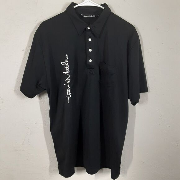 Travis Mathew Adult Mens XL Black Signature Embroidery Polo Shirt 4 Button - Picture 1 of 10